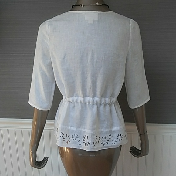 Pure DKNY 3/4 sleeve linen drawstring top, size 2 - Picture 4 of 7